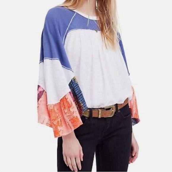 Free People Friday fever flowy sleeve top womens large runs big - Picture 1 of 7